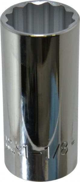 Proto - 1-1/8", 1/2" Drive, Deep Hand Socket - 12 Points, 3-1/4" OAL, Chrome Finish - Exact Tooling