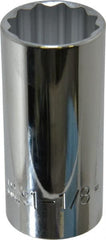 Proto - 1-1/8", 1/2" Drive, Deep Hand Socket - 12 Points, 3-1/4" OAL, Chrome Finish - Exact Tooling