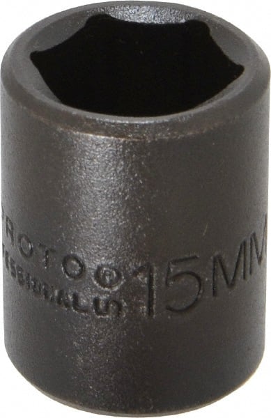Proto - 3/8" Drive 15mm Standard Impact Socket - 6 Points, 1-3/32" OAL - Exact Tooling