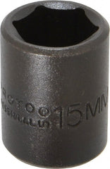 Proto - 3/8" Drive 15mm Standard Impact Socket - 6 Points, 1-3/32" OAL - Exact Tooling
