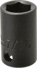 Proto - 3/8" Drive 7/16" Standard Impact Socket - 6 Points, 1-3/32" OAL - Exact Tooling