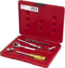 Proto - 15 Piece 1/4" Drive Socket Set - 6 Points, 3/16" to 9/16" Range, Inch Measurement Standard - Exact Tooling
