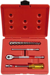 Proto - 17 Piece 1/4" Drive Socket Set - 6 Points, 4mm to 14mm Range, Metric Measurement Standard - Exact Tooling
