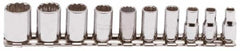 Proto - 10 Piece 1/4" Drive Socket Set - 12 Points, 3/16" to 9/16" Range, Inch Measurement Standard - Exact Tooling