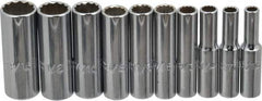 Proto - 10 Piece 1/4" Drive Deep Well Socket Set - 12 Points, 3/16" to 9/16" Range, Inch Measurement Standard - Exact Tooling