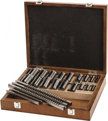 Value Collection - 30 Piece, 1/8 to 3/8" Keyway Width, Style B & C Keyway Broach Set - Bright Finish High Speed Steel Broach, Collared Bushing, 1/2 to 1-9/16" Bushing Diam - Exact Tooling