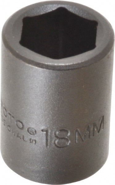 Proto - 1/2" Drive 18mm Standard Impact Socket - 6 Points, 1-1/2" OAL - Exact Tooling