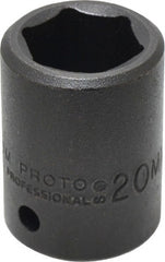 Proto - 1/2" Drive 20mm Standard Impact Socket - 6 Points, 1-39/64" OAL - Exact Tooling