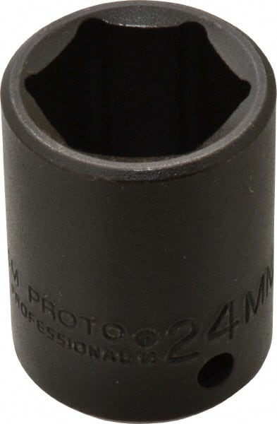 Proto - 1/2" Drive 24mm Standard Impact Socket - 6 Points, 1-39/64" OAL - Exact Tooling