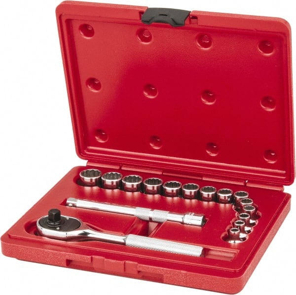 Proto - 16 Piece 3/8" Drive Socket Set - 12 Points, 6mm to 19mm Range, Metric Measurement Standard - Exact Tooling