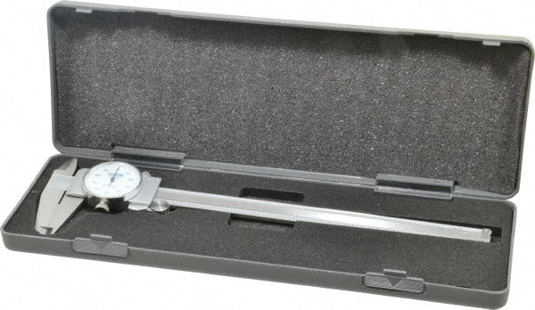 Fowler - 0" to 8" Range, 0.001" Graduation, 0.1" per Revolution, Dial Caliper - White Face, 1.96" Jaw Length - Exact Tooling