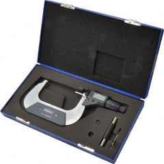 Fowler - 3 to 4 Inch Range, 0.0001 Inch Resolution, Standard Throat, IP54 Electronic Outside Micrometer - 0.0002 Inch Accuracy, Friction Thimble, 357 Battery, Data Output, Includes Case and Wrench - Exact Tooling