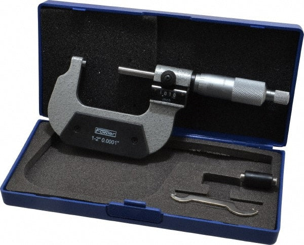 Fowler - 1 to 2" Range, 0.0001" Graduation, Mechanical Outside Micrometer - Ratchet Stop Thimble, Accurate to 0.00016", Digital Counter - Exact Tooling