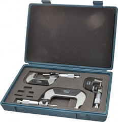 Fowler - 0 to 3" Range, 3 Piece Mechanical Outside Micrometer Set - 0.0001" Graduation, 0.00005 (0 to 1), 0.00016 (1 to 3)" Accuracy, Ratchet Stop Thimble, Carbide Tipped Face - Exact Tooling