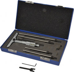 Fowler - 0 to 4" Range, 4 Rod, Satin Chrome Finish Mechanical Depth Micrometer - Ratchet Stop Thimble, 4" Base Length, 0.001" Graduation, 0.176" Rod Diam - Exact Tooling