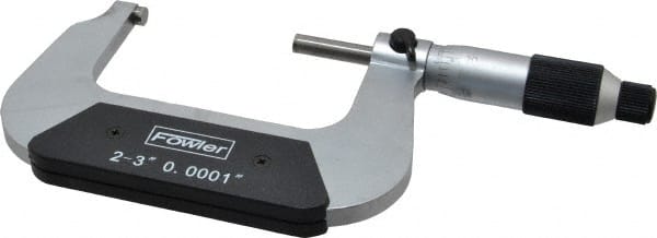 Fowler - 2 to 3" Range, 0.0001" Graduation, Mechanical Outside Micrometer - Ratchet-Friction Thimble, Accurate to 0.0002" - Exact Tooling