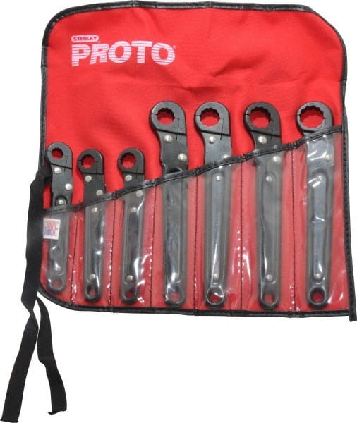 Proto - 7 Piece, 3/8" to 3/4", 12 Point Flare Nut Wrench Set - Inch Measurement Standard, Black Oxide Finish, Comes in Nylon Roll - Exact Tooling