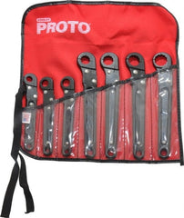 Proto - 7 Piece, 3/8" to 3/4", 12 Point Flare Nut Wrench Set - Inch Measurement Standard, Black Oxide Finish, Comes in Nylon Roll - Exact Tooling