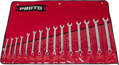 Proto - 15 Piece, 7 to 21mm, 12 Point, Combination Wrench Set - Metric System of Measurement, Satin Finish, Comes in Nylon Roll - Exact Tooling