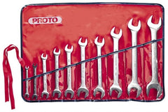 Proto - 10 Piece, 1/4" x 5/16" to 1-1/16" x 1-1/8", Open End Wrench Set - Inch Measurement Standard, Satin Finish, Comes in Nylon Roll - Exact Tooling