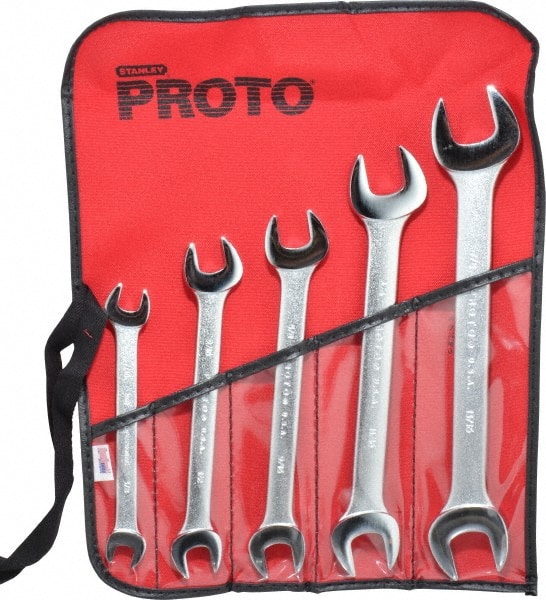 Proto - 5 Piece, 3/8" x 7/16" to 13/16" x 7/8", Open End Wrench Set - Inch Measurement Standard, Satin Finish, Comes in Nylon Roll - Exact Tooling