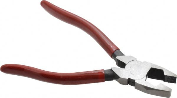 Proto - 6-3/16" OAL, 1-3/32" Jaw Length x 29/32" Jaw Width, Linesman's Pliers - Serrated Pipe Jaw, New England Style Head, Plastisol Handles - Exact Tooling