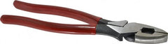 Proto - 9-1/4" OAL, 1-9/16" Jaw Length x 1-9/32" Jaw Width, Linesman's Pliers - Standard Jaw, Flat Nose Head, Plastisol Handles - Exact Tooling