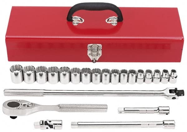 Proto - 22 Piece 1/2" Drive Socket Set - 12 Points, 10mm to 26mm Range, Metric Measurement Standard - Exact Tooling