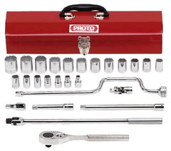 Proto - 26 Piece 1/2" Drive Socket Set - 12 Points, 3/8" to 1-1/4" Range, Inch Measurement Standard - Exact Tooling