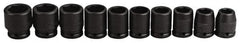 Proto - 10 Piece 3/4" Drive Impact Socket Set - 6 Points, 3/4" to 1-5/16" Range, Inch Measurement Standard - Exact Tooling