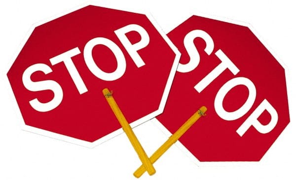 NMC - "Stop", 18" Wide x 18" High, Plastic Stop & Yield Signs - Black on Orange, White on Red, Octagon, Handheld Mount - Exact Tooling