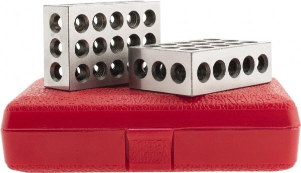 SPI - 0.0001 Squareness Per Inch, Hardened Steel, 1-2-3 Block with 23 Hole Setup Block - 3/8 - 16 Inch Tapped Hole Size, 55-60 Rc Hardness, Sold As Matched Pair - Exact Tooling