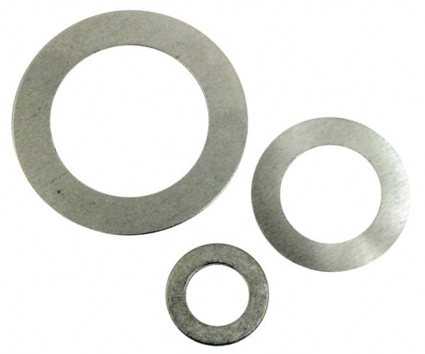 Made in USA - 0.016" Thick, 1/2" Inside x 3/4" OD, Round Shim - 7/16" Screw, Uncoated Commercial Aluminum - Exact Tooling
