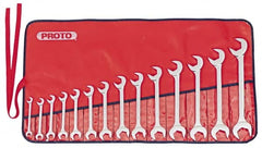 Proto - 14 Piece, 3/8" to 1-1/4", Open End Wrench Set - Inch Measurement Standard, Full Polish Finish, Comes in Nylon Roll - Exact Tooling