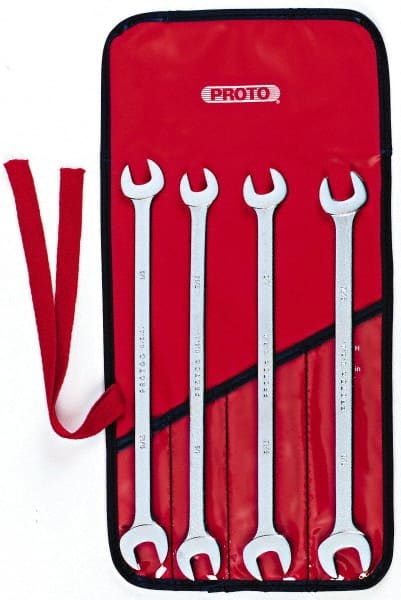 Proto - 4 Piece, 7/16" x 1/2" to 9/16" x 5/8", Open End Wrench Set - Inch Measurement Standard, Chrome Finish, Comes in Nylon Roll - Exact Tooling