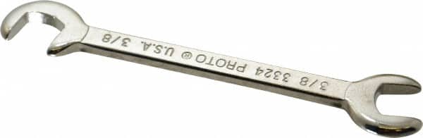 Proto - 3/8" Stubby Open End Wrench - 3-3/4" OAL, Double End, Satin Finish, 15° & 75° Head Angle - Exact Tooling