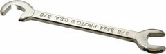 Proto - 3/8" Stubby Open End Wrench - 3-3/4" OAL, Double End, Satin Finish, 15° & 75° Head Angle - Exact Tooling
