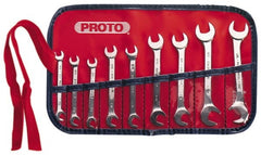 Proto - 9 Piece, 7/32" x 7/32" to 1/2" x 1/2", Open End Wrench Set - Inch Measurement Standard, Satin Finish, Comes in Nylon Roll - Exact Tooling