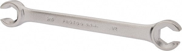 Proto - 1/2 x 9/16", Chrome Finish, Open End Flare Nut Wrench - 6 Points, 7-1/2" OAL, Steel, Double End Head - Exact Tooling