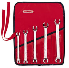 Proto - 5 Piece, 7mm x 8mm to 15mm x 17mm, 6 Point Flare Nut Wrench Set - Metric Measurement Standard, Satin Finish, Comes in Nylon Roll - Exact Tooling