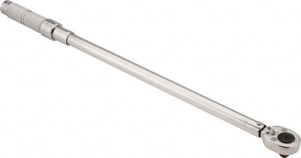Proto - 1/2" Drive Micrometer Type Ratchet Head Torque Wrench - 70 N/m to 350 N/m Torque, 27-1/8" OAL, 1 N/m Graduation, Ratchet Head - Exact Tooling