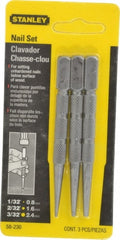 Stanley - 3 Piece, 1/32 to 3/32", Nail Punch Set - Round Shank, Comes in Carded - Exact Tooling