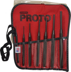 Proto - 7 Piece, 1/16 to 1/4", Pin Punch Set - Round Shank, Comes in Pouch - Exact Tooling