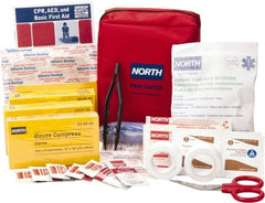 North - 61 Piece, 5 Person, Multipurpose/Auto/Travel First Aid Kit - 5" Wide x 2-1/2" Deep x 5-1/2" High, Nylon Bag - Exact Tooling