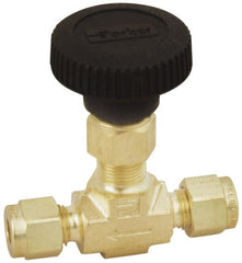 Parker - 3,000 Max psi, 3/8" Pipe, Brass, Inline Instrumentation Needle Valve - Exact Tooling