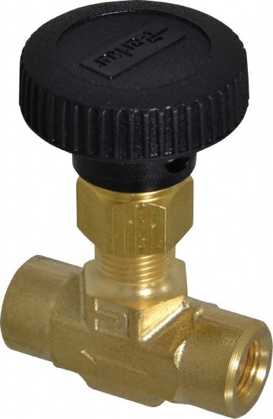 Parker - 3,000 Max psi, 1/8" Pipe, Brass, Inline Instrumentation Needle Valve - FNPT x FNPT End Connections - Exact Tooling