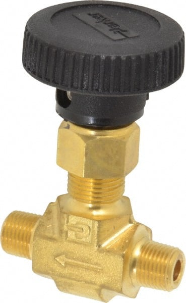 Parker - 3,000 Max psi, 1/8" Pipe, Brass, Inline Instrumentation Needle Valve - MNPT x MNPT End Connections - Exact Tooling