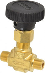 Parker - 3,000 Max psi, 1/8" Pipe, Brass, Inline Instrumentation Needle Valve - MNPT x MNPT End Connections - Exact Tooling