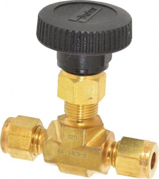 Parker - 3,000 Max psi, 1/4" Pipe, Brass, Inline Instrumentation Needle Valve - Exact Tooling