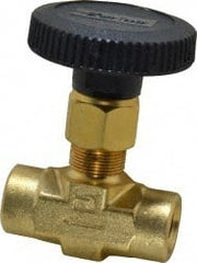 Parker - 3,000 Max psi, 1/4" Pipe, Brass, Inline Instrumentation Needle Valve - FNPT x FNPT End Connections - Exact Tooling